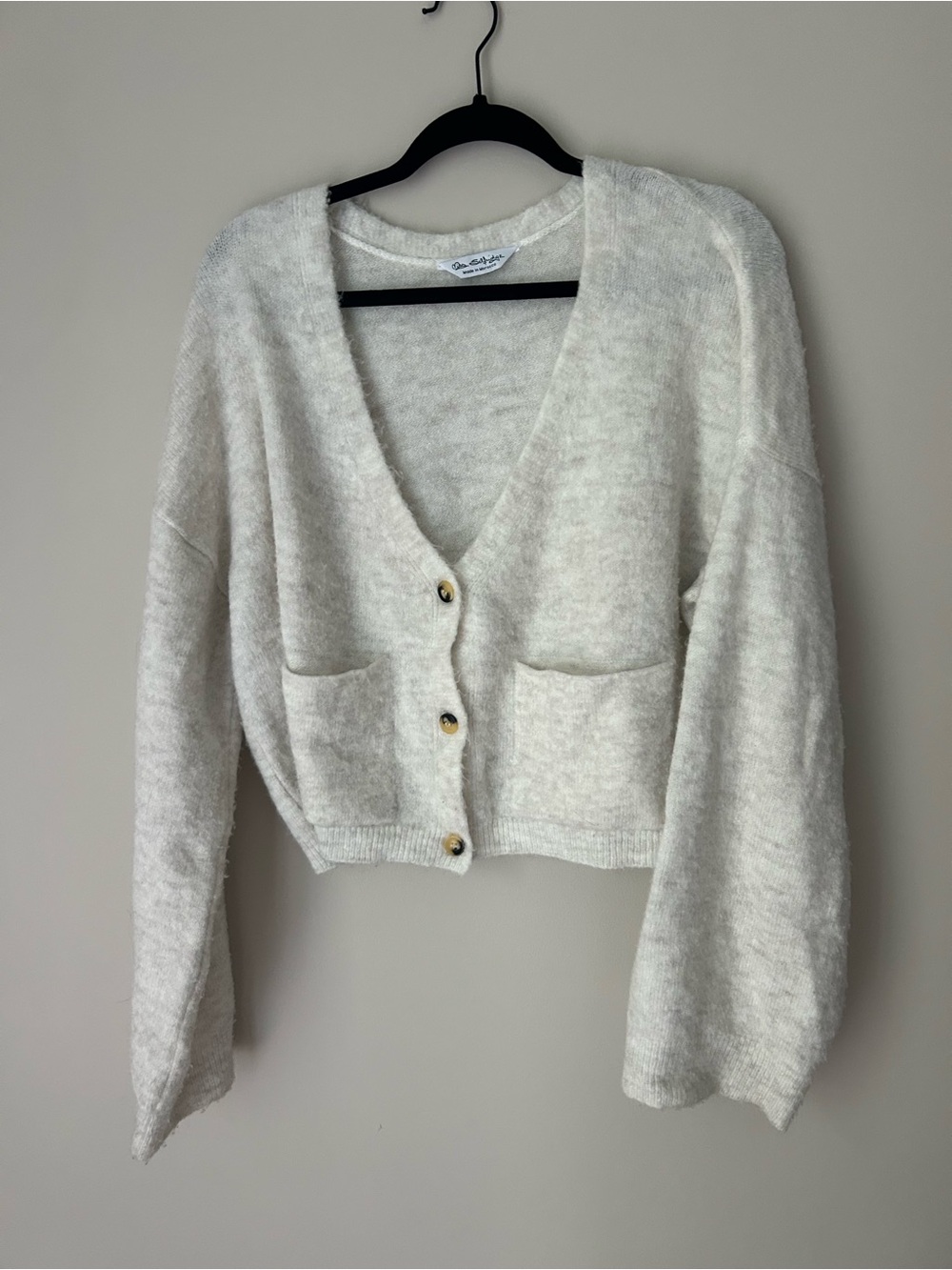 Miss Selfridge Cream Cropped V-Neck Cardigan with Pockets